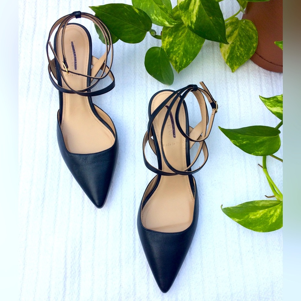 J. Crew Black Pointed Ankle-Strap Heels